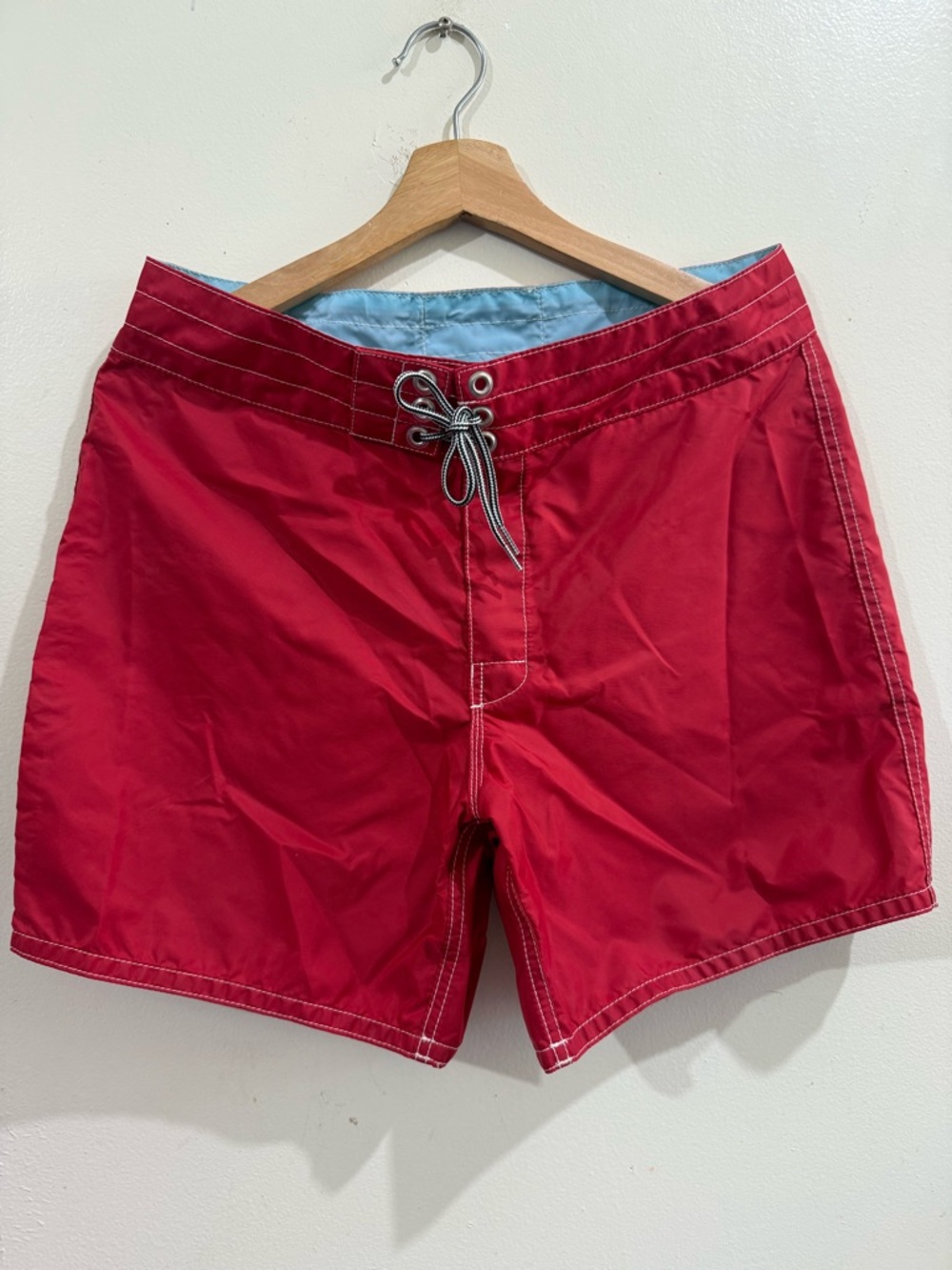 Birdwell Red Men's Board Shorts with Light Blue Lining